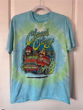 Cheech & Chong Tie-Dye Graphic Tee in Aqua/Green